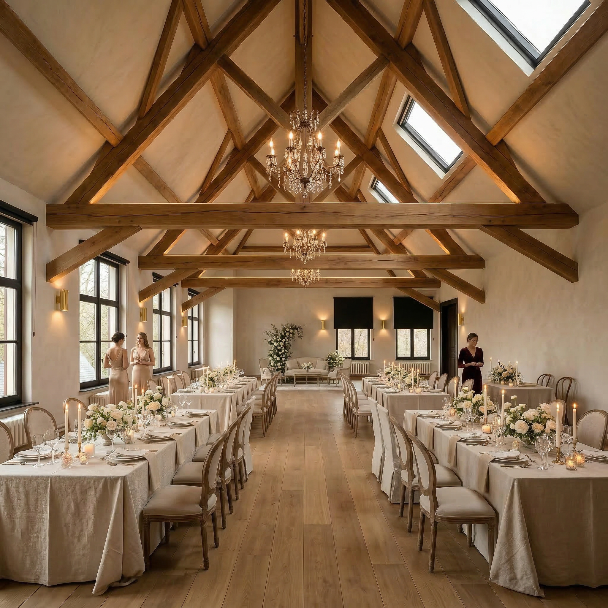 Feestzaal onder het gebinte